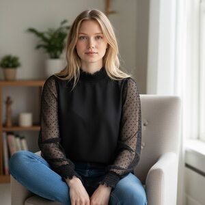 Pink Lily Black Lace Sleeves Top Size Large